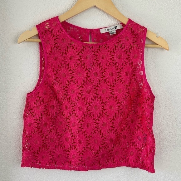 Forever 21 Pink Crochet Top Size Small - Picture 1 of 6